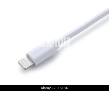 Shooting a lightning cable placed on a blue background from an angle Stock Photo
