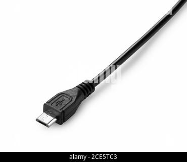 Shooting a micro USB placed on a blue background from an angle Stock Photo