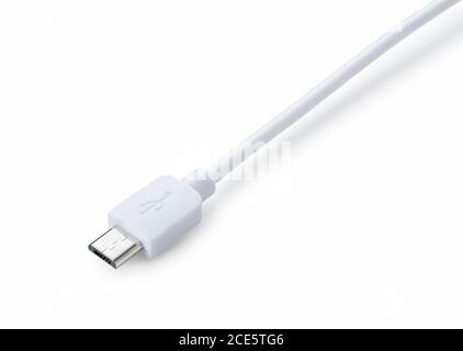 Shooting a micro USB placed on a blue background from an angle Stock Photo