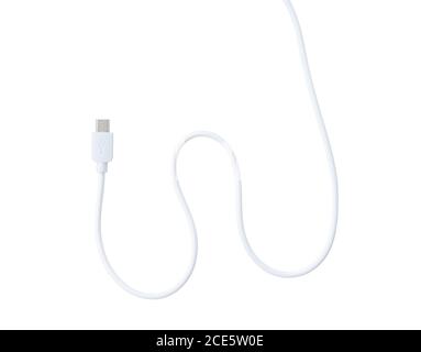 Shooting a micro USB placed on a blue background from an overhead view Stock Photo