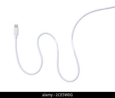 Shooting a lightning cable placed on a blue background from an overhead view Stock Photo
