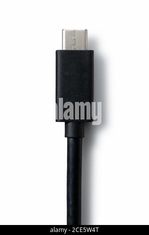 Shooting usb type-c placed on a blue background from an overhead view Stock Photo