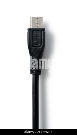 Shooting a micro USB placed on a blue background from an overhead view Stock Photo