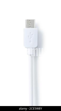 Shooting a micro USB placed on a blue background from an overhead view Stock Photo