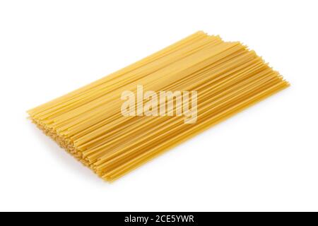 Shooting Spaghetti placed on a white background from an angle Stock Photo