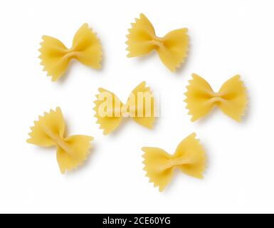 Shooting Farfalle placed on a white background from an overhead view Stock Photo