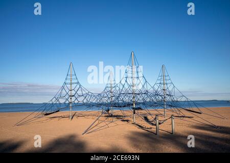 Outdoor public jungle gym rope equipment on the Nallikari Beach, Oulu Finland Stock Photo