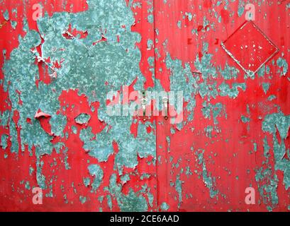 -- with red paint that is peeling off Stock Photo