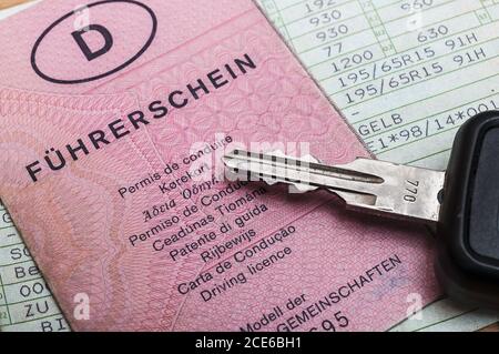 driving licence and car key Stock Photo
