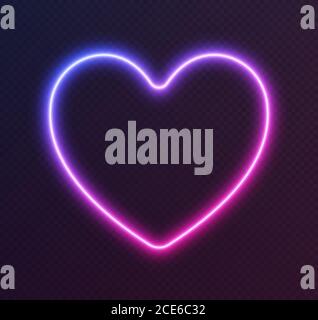 Gradient neon heart, blue-pink glowing border isolated on a dark background. Colorful night banner Stock Vector