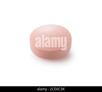 Pink pills placed on a white background.Medical image Stock Photo