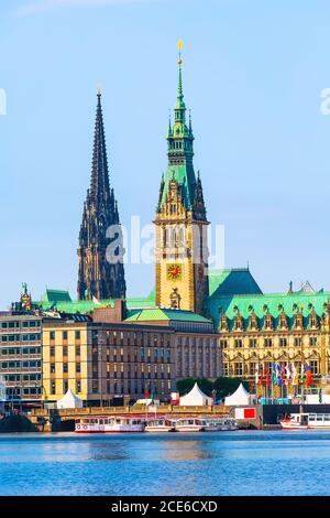 Hamburg Rathaus and Alster lake, Germany Stock Photo