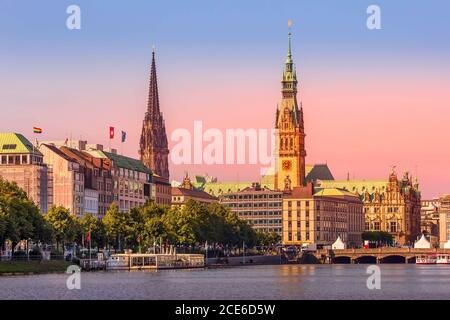 Hamburg Rathaus and Alster lake, Germany Stock Photo