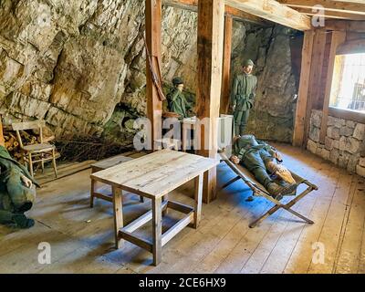 CORTINA, ITALY - AUGUST 2020: Interior of house reconstruction during World War I. Stock Photo