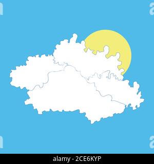 Blue sky with white clouds. Illustration. The sun behind the clouds Stock Vector
