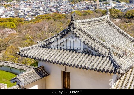 View of Himeji castle from the top Stock Photo