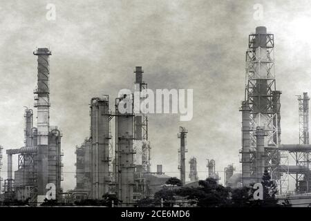 Heavy smog above a large industrial plant for the petrochemical industry Stock Photo