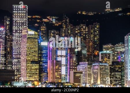 Hong Kong night view seen from the Victoria Harbor Stock Photo