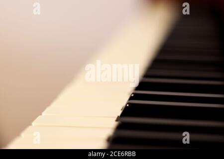 Piano keyboard of an old piano - close up Stock Photo