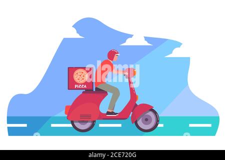 pizza delivery man. flat design illustration Stock Vector