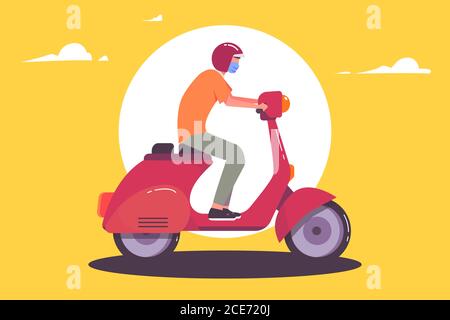 man riding a scooter. flat design illustration Stock Vector