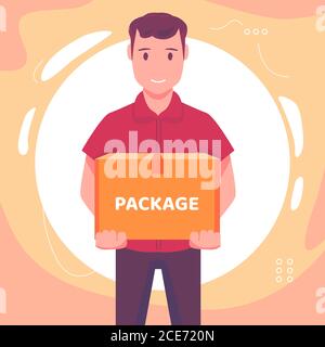 the package has arrived. the courier bring the package. flat design illustration Stock Vector
