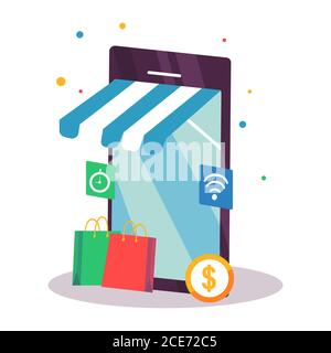 shopping online on mobile. premium vector Stock Vector