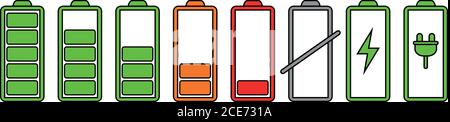 Battery icon set with charge level indicators vector isolated Stock Vector