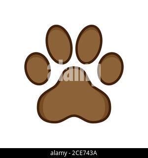 Paw print set. Paw foot trail print of animal. brown color flat icon Stock Vector