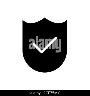 check mark and shield, verified symbol flat black line icon, Vector Illustration Stock Vector