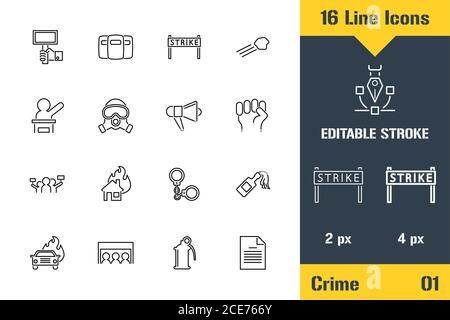People Protest and Resist Police. Thin line icon - Outline flat vector illustration. Editable stroke pictogram. Premium quality graphics concept for w Stock Vector