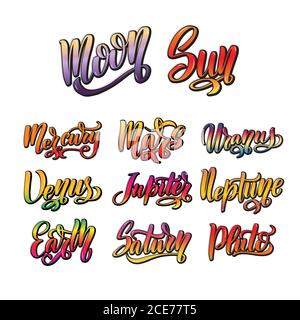 Mercury, Venus Earth, Mars, Jupiter Saturn, Uranus, Neptune, Pluto. Stock Vector