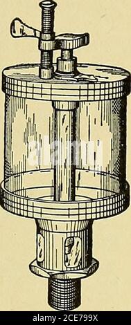 . Steam engines, a thorough and practical presentation of modern steam engine practice . poseor volatilize af the temperature of the steam.It was the difficulty of getting such oils whichmade great trouble when superheated steam wasfirst used. Mineral oils will stand high tempera-tures very readily, and even if they do decompose,they form no acids. Covivion Oilers. Engines are lubricated bymeans of oil cups and wipers placed on thebearings wherever required. They are made inmany forms. Formerly, the oil cup was made with a tube extend-ing through the oil. A piece of lamp wick or worsted leads Stock Photo