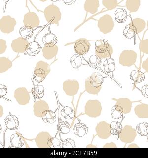 Cotton plant graphic beige color seamless pattern background sketch illustration vector Stock Vector