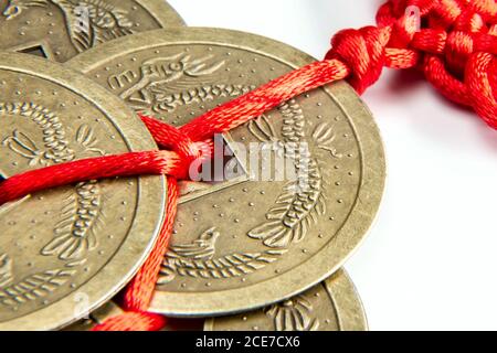 Fengshui lucky coins close-up Stock Photo
