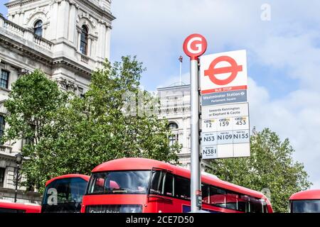 WESTMINSTER, LONDON/ENGLAND- 29 August 2020: Westminster Station bus stop Stock Photo