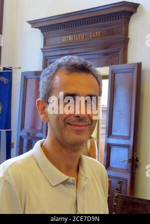 Predappio, Italy. 12th Aug, 2020. Roberto Canali, the Mayor of Predappio in the Italian region of Emilia-Romagna. The dictator Benito Mussolini was born in the town in 1883. (to dpa 'Delicate memory: Where dictators were at home') Credit: Petra Kaminsky/dpa/Alamy Live News Stock Photo