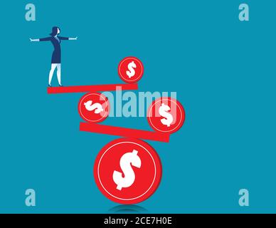 Businesswoman on the balance. Concept business illustration. Vector flat Stock Vector
