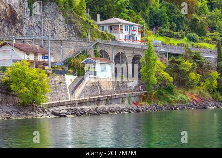 Veytaux, Switzerland train station next to Chillon Stock Photo