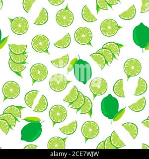 Illustration on theme big colored seamless green lime, bright fruit pattern for seal. Fruit pattern consisting of beautiful seamless repeat lime. Simp Stock Vector