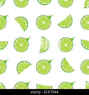 Illustration on theme big colored seamless green lime, bright fruit pattern for seal. Fruit pattern consisting of beautiful seamless repeat lime. Simp Stock Vector