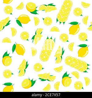 Illustration on theme big colored seamless yellow lemon, bright fruit pattern for seal. Fruit pattern consisting of beautiful seamless repeat lemon. S Stock Vector