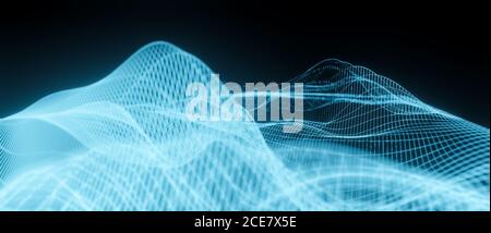 Modern abstract grid or wireframe structure, virtual background, digital technology, science or data concept, sound wave visualization, cgi 3D render Stock Photo