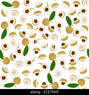 Illustration on theme big colored seamless longan, bright fruit pattern for seal. Fruit pattern consisting of beautiful seamless repeat longan. Simple Stock Vector