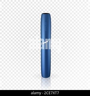 Smoke electronic iqos cigarette icon. Realistic illustration of blue electronic cigarette. Vector icon for web design Stock Vector
