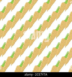 Illustration on theme of pattern plant parsnip, vegetable root for seal. Vegetable pattern consisting of beautiful plant parsnip, many root. Simple co Stock Vector