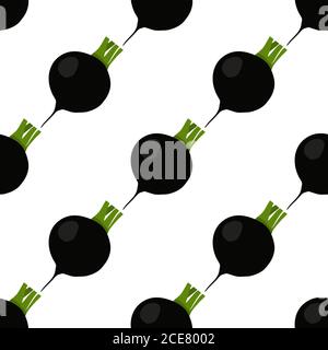 Illustration on theme bright pattern black radish, vegetable root for seal. Vegetable pattern consisting of beautiful black radish, many root. Simple Stock Vector