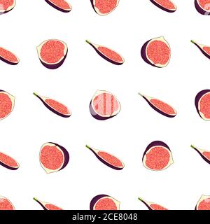 Illustration on theme big colored seamless purple fig, bright fruit pattern for seal. Fruit pattern consisting of beautiful seamless repeat fig. Simpl Stock Vector