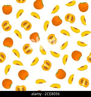 Illustration on theme big colored seamless persimmon, fruit pattern for seal. Fruit pattern consisting of beautiful seamless repeat persimmon. Simple Stock Vector