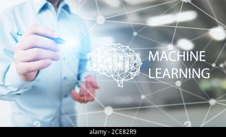 Machine Deep learning algorithms and AI Artificial intelligence. Internet and technology concept on virtual screen Stock Photo